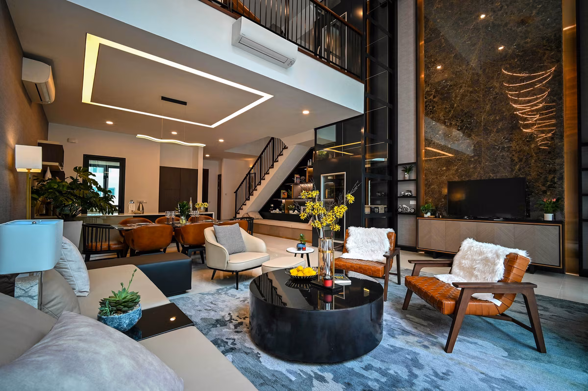 Living room showcasing a balanced color palette and layered textures