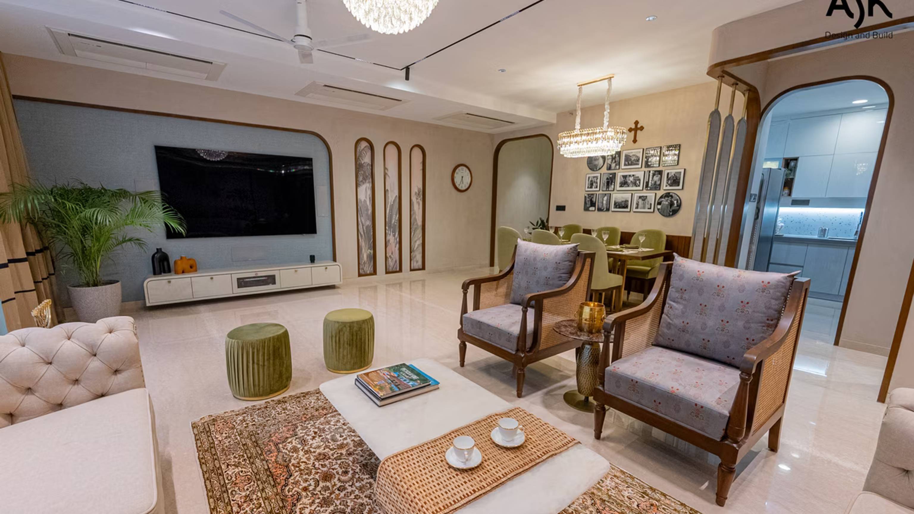 Luxurious living room interior design at Oberoi Enigma, Mulund by ASK Design and Build