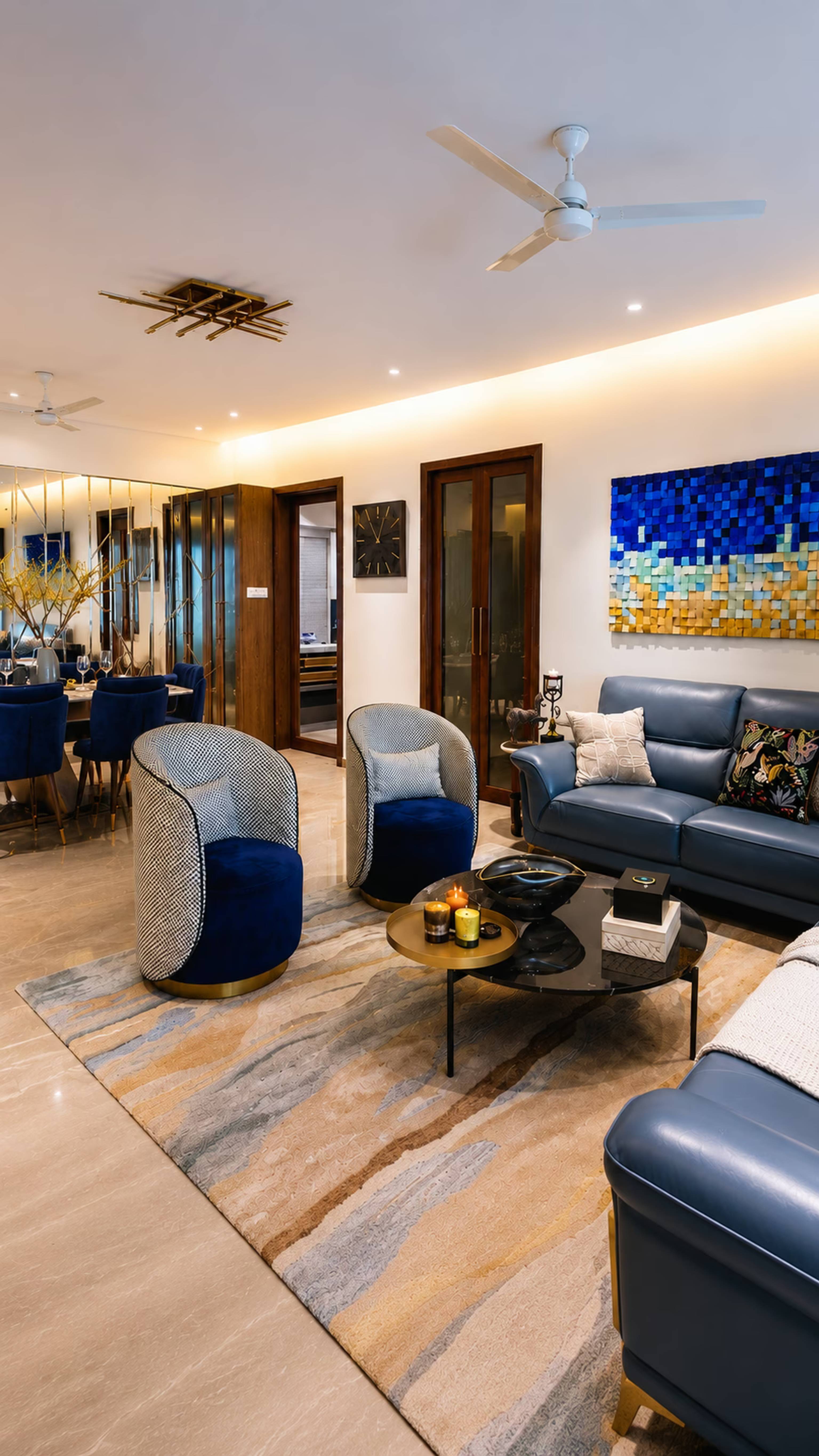 Modern living and dining room interior design for homes and villas by ASK Design and Build