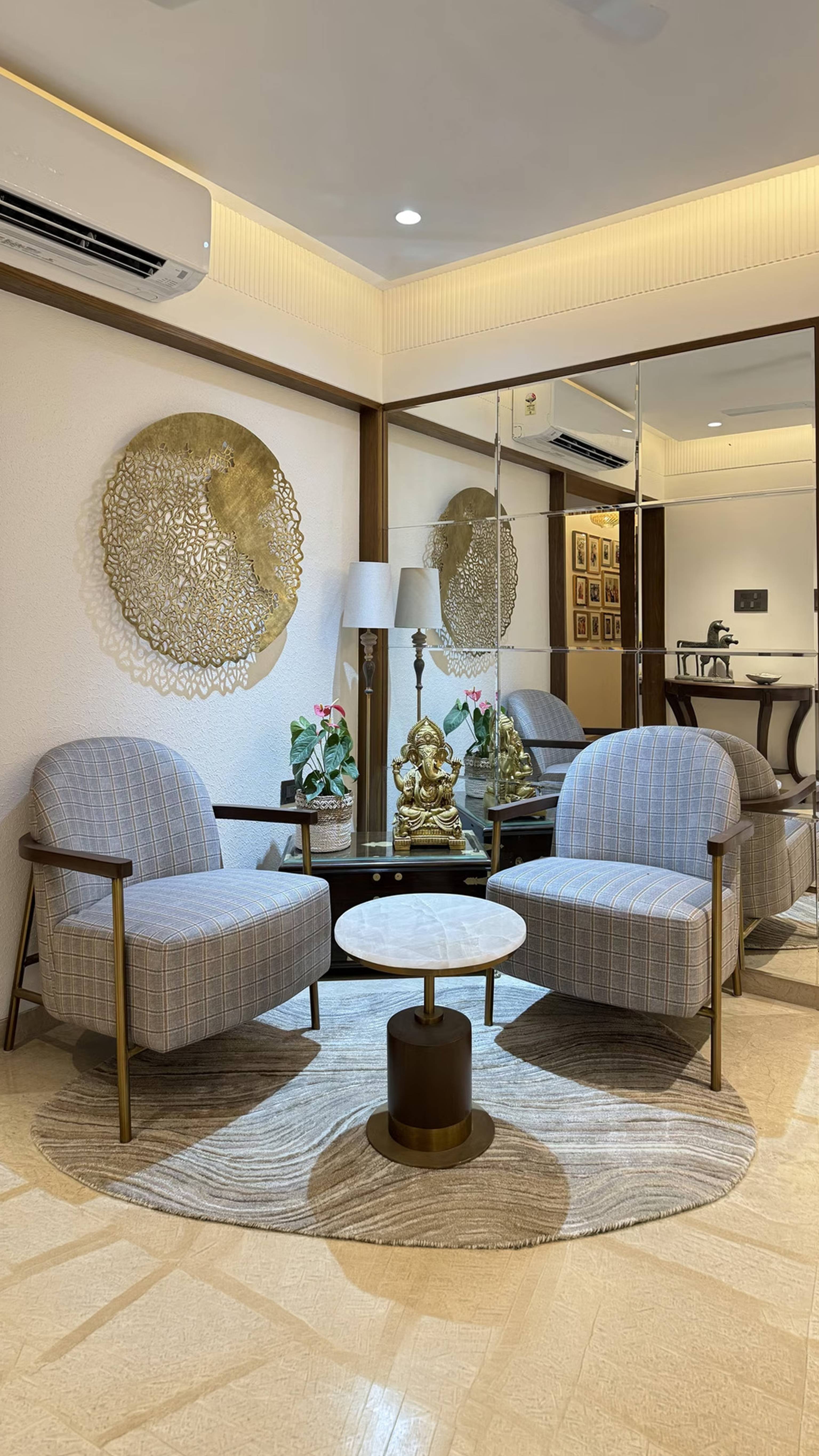 Luxurious living room interior design at Oberoi Enigma, Mulund by ASK Design and Build