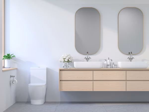 Modern bathroom design with marble accents